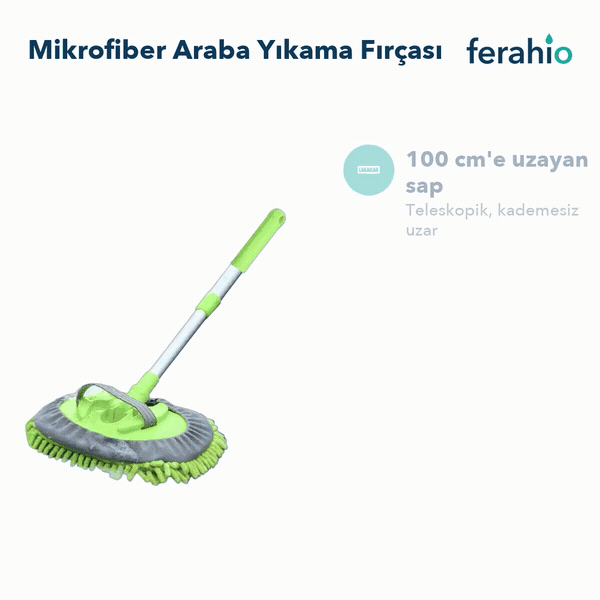 Mikrofiber Araba Yıkama Fırçası – Teleskopik Saplı, 180° Dönen Başlık