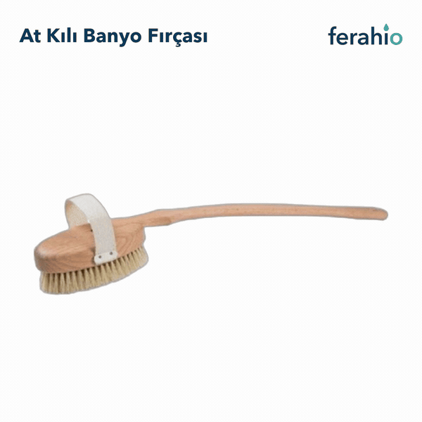 Doğal At Kılı Banyo Fırçası – 40 cm Ahşap Saplı Sırt ve Vücut Fırçası