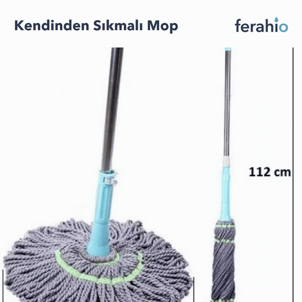 Kendinden Sıkmalı Paspas Mop – Bükerek Sıkma, 112 cm, Emici Fiber Başlık