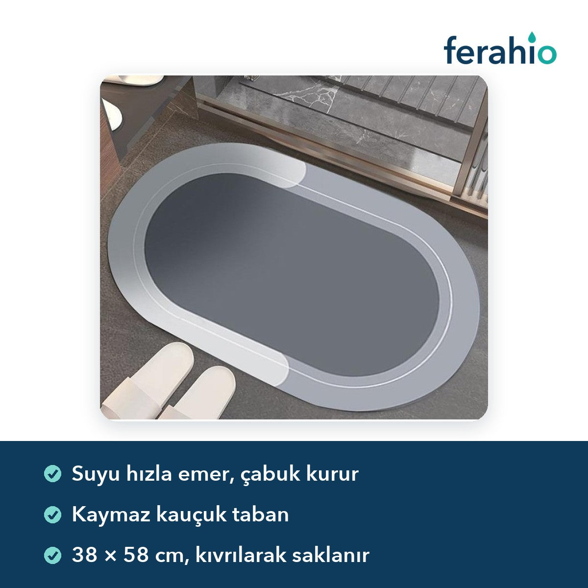 Oval Süper Emici Banyo Paspası 38 × 58 cm