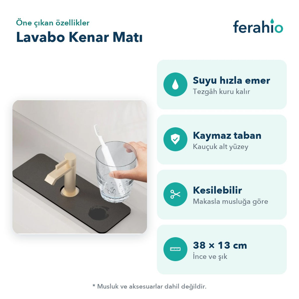 Su Emici Lavabo Kenar Matı 38 × 13 cm