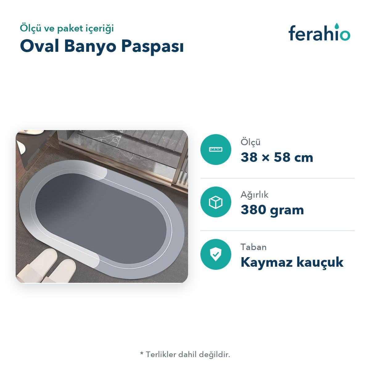 Oval Süper Emici Banyo Paspası 38 × 58 cm