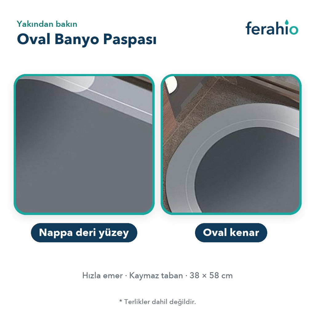 Oval Süper Emici Banyo Paspası 38 × 58 cm