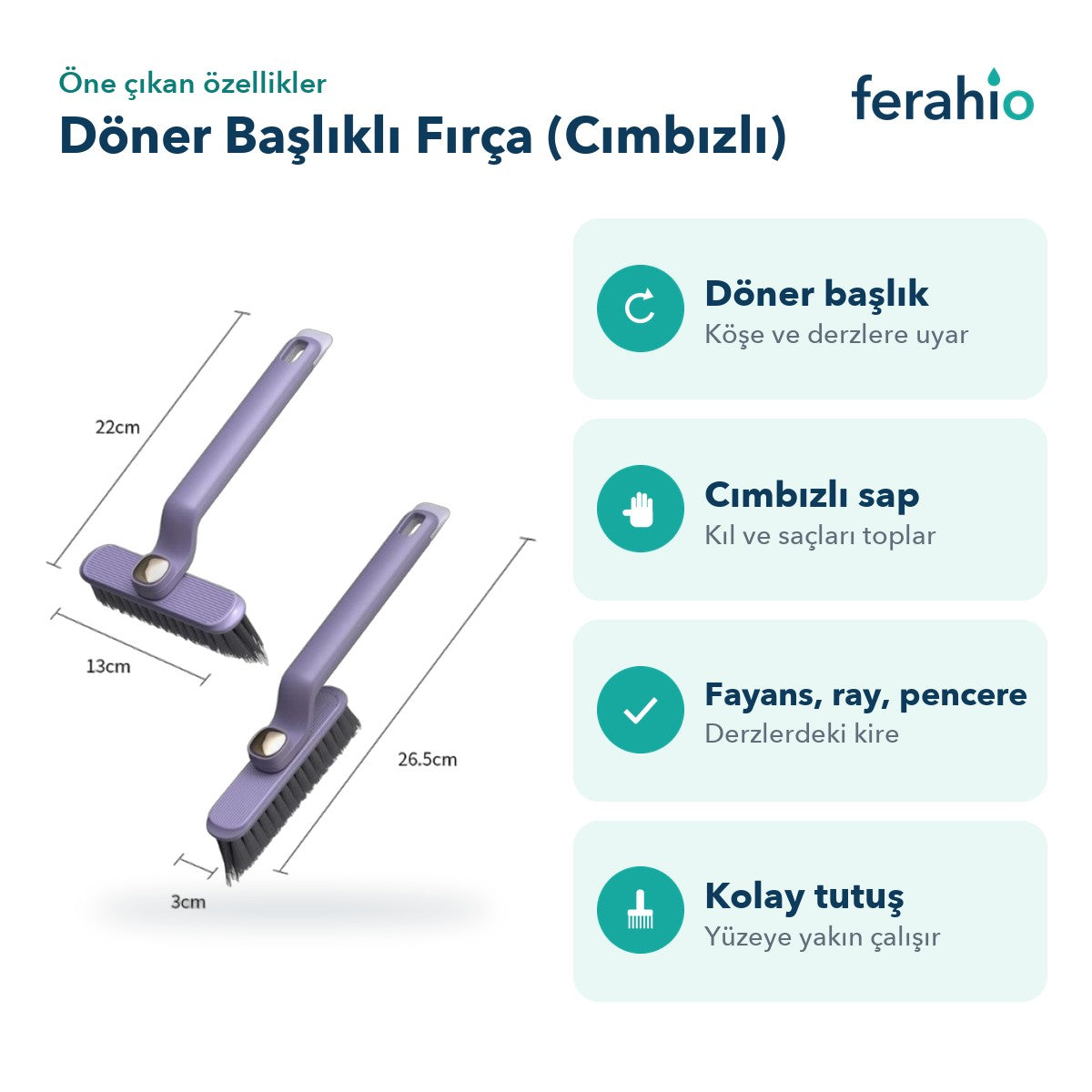 Döner Başlıklı Derz ve Köşe Temizlik Fırçası
