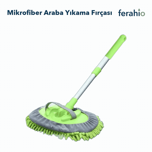Mikrofiber Araba Yıkama Fırçası – Teleskopik Saplı, 180° Dönen Başlık
