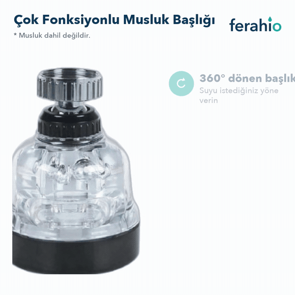 Çok Fonksiyonlu Musluk Başlığı – 360° Dönen, 3 Akış Modlu Musluk Ucu