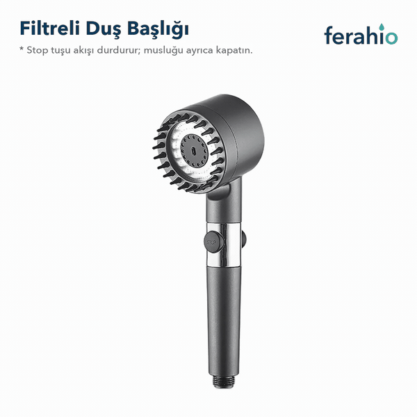 Filtreli Duş Başlığı 3 Modlu – Stop Tuşlu, Silikon Masaj Uçlu
