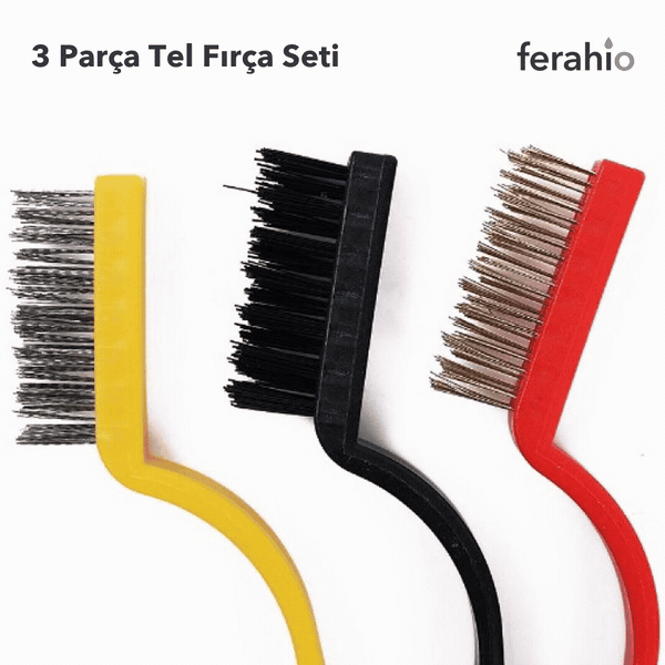 3 Parça Tel Fırça Seti – Bakır, Demir, Plastik Tel Detaylı Temizlik