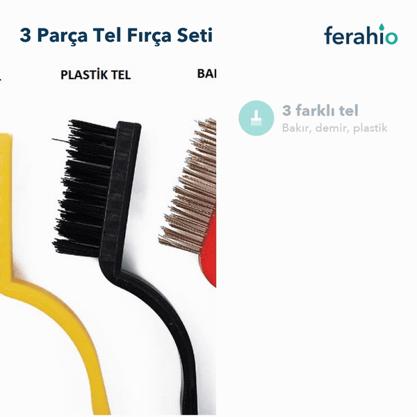3 Parça Tel Fırça Seti – Bakır, Demir, Plastik Tel Detaylı Temizlik