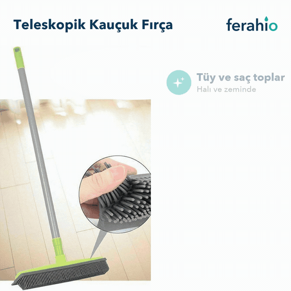 Teleskopik Saplı Kauçuk Fırça – Halıda Tüy ve Saç Toplayan Süpürge
